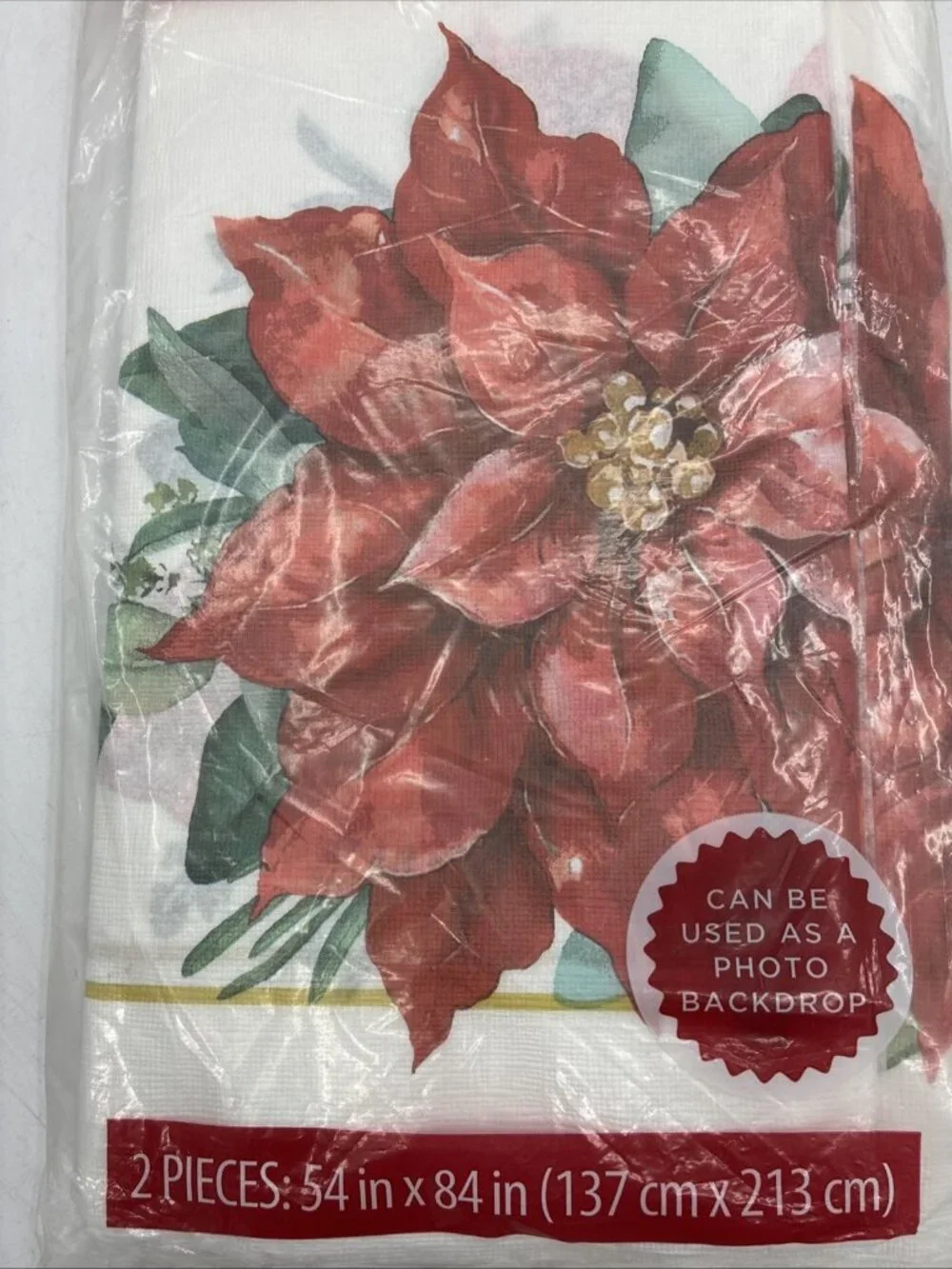 Holiday Time Paper Table Covers Christmas Poinsettia 2 Pack 54 x 84 Disposable
